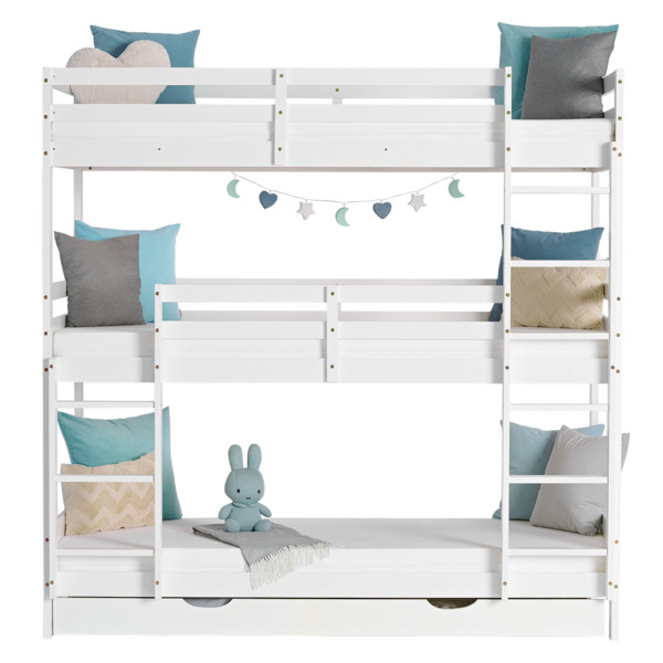 Homestyle4u Etagenbett mit 3 Liegeflächen und Bettkasten, Kiefernholz weiß, 90x200 cm Bild 4