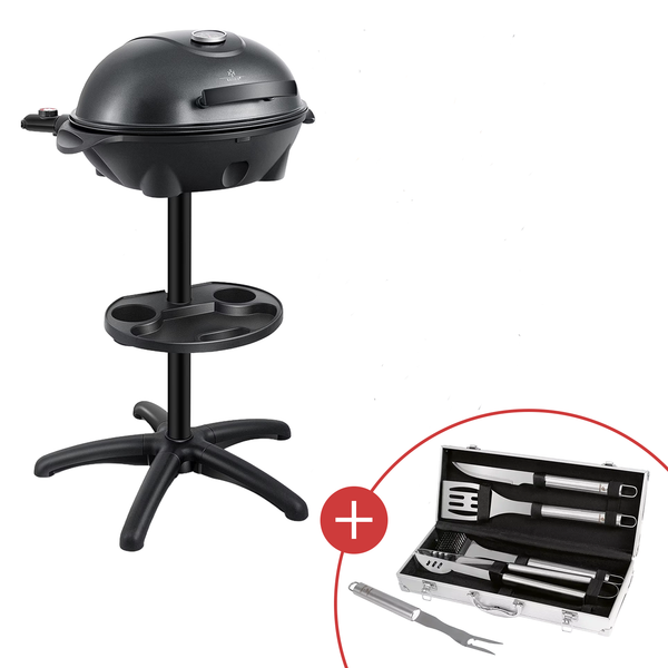 KESSER® 2in1 Elektro-Tisch- & Standgrill, XXL-Grillplatte 49 × 37 cm, Deckelthermometer, Antihaftbeschichtung mit CHECK24 Grillkoffer