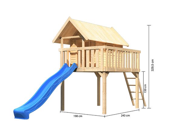 AKUBI Stelzenhaus Fidel naturbelassen inkl. Rutsche blau