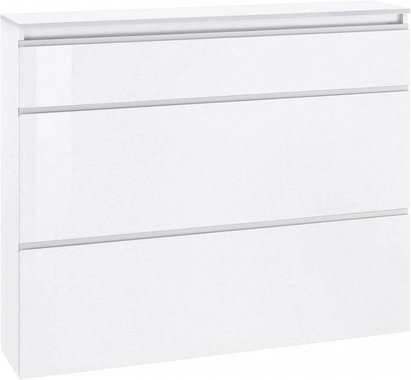 Dmora - Schuhregal Piero, Mehrzweckschrank mit 2 Türen und 1 Klapptür, Schuhregal für den Eingangsbereich, 100 % Made in Italy, 120 x 27 x 108 cm, glänzend weiß,