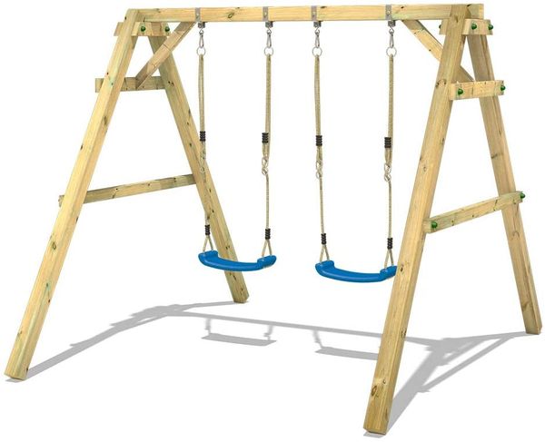 WICKEY Schaukel Sky Dancer Prime Schaukelgerüst aus Massivholz mit Podest, blaue Schaukelsitze