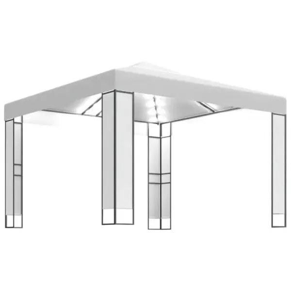 vidaXL Pavillon mit Doppeldach & LED-Lichterkette 3x3 m Weiß 3070302