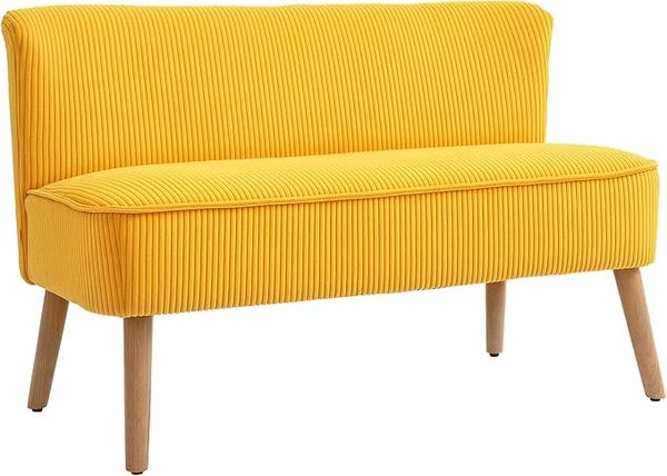 HOMCOM Polstersofa 2-Sitzer, mit Holzbeinen und Cord-Optik, Gelb, 117 x 56,5 x 77 cm