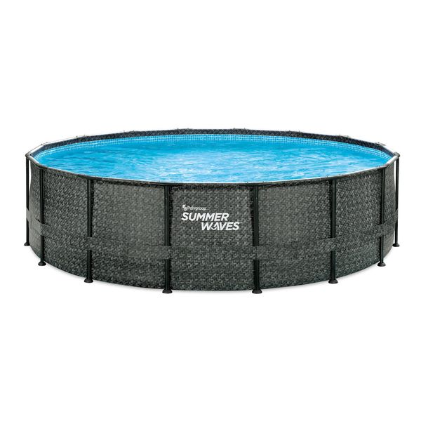 Summer Waves 'Elite' Frame Pool, Komplettset mit exklusivem Zubehör, Rattanoptik grau, Ø 488x122 cm