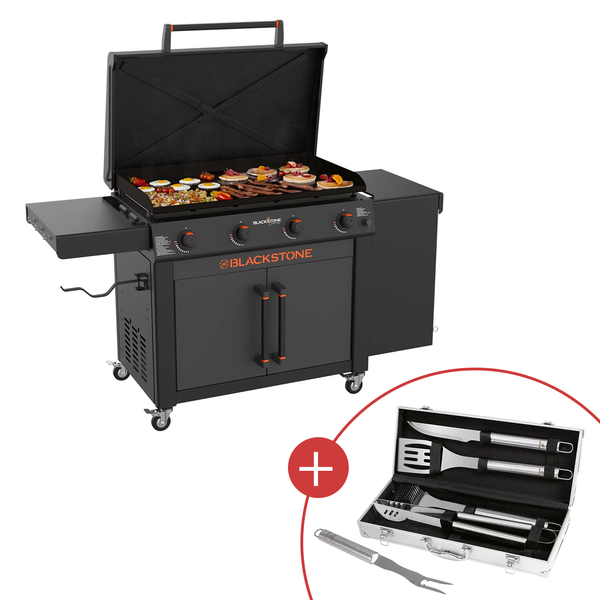Blackstone '36” Griddle' Grillstation, 4 Grillzonen, Omnivore Griddle Plate, Klapptisch, Unterschrank mit CHECK24 Grillkoffer