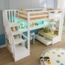 Flieks Hochbett Kinderbett 90x200cm mit LED, Stauraumtreppe, Schreibtisch, Schubladen Bild 2