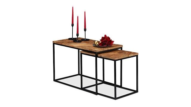 Relaxdays Couchtisch Mangoholz 2er Set Bild 2
