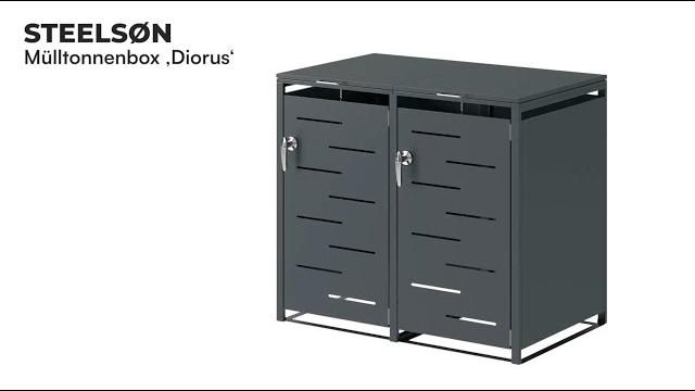 STEELSØN 'Diorus' Mülltonnenbox für 4 Tonnen je 240 Liter, graphitschwarz, Mülltonnenverkleidung aus Stahl mit Sichtstreifen, wetterfest, 116x80x268 cm, abschließbare Müllbox Bild 9