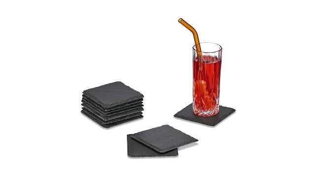 Relaxdays 10er Set Schiefer Untersetzer 10x10 cm Bild 2