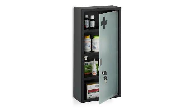 Relaxdays Schwarzer Medizinschrank mit Glastür Bild 2