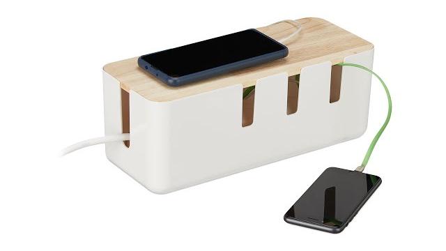 Relaxdays Kabelbox mit Holzdeckel Bild 2