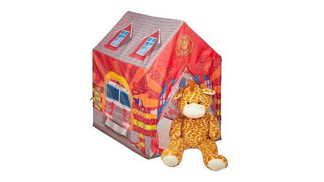 Relaxdays Feuerwehr Kinderzelt, großes Kinderspielzelt für Jungen, fürs Kinderzimmer, ab 3 Jahren, 103 x 71 x 94 cm, rot Bild 2