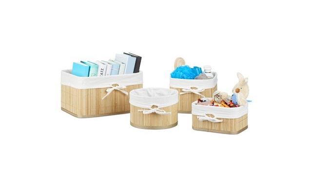 Relaxdays Aufbewahrungskörbe 4er Set Bambus Bild 2