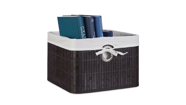 Relaxdays 4x Aufbewahrungskorb Bambus, schwarz Bild 2