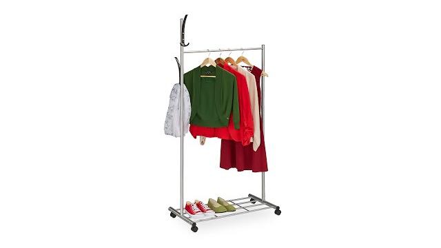 Relaxdays Silberne Garderobe mit Rollen Bild 2