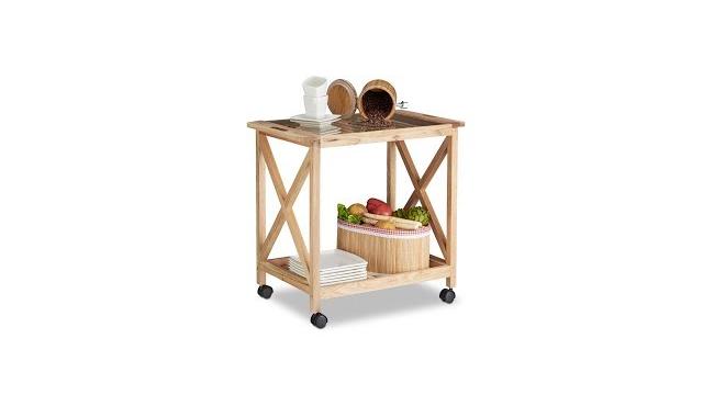 Relaxdays Küchenwagen aus Walnussholz Bild 2
