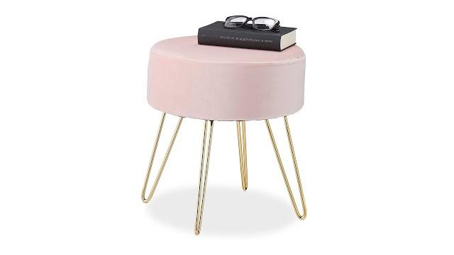 Relaxdays Samthocker mit Metallbeinen rosa Bild 2