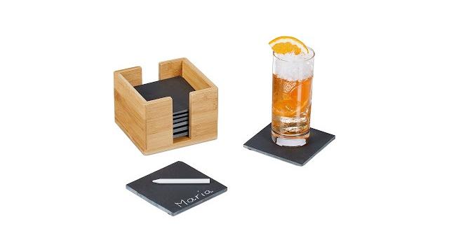 Relaxdays Schiefer Untersetzer 8er Set Bambus-Box Bild 2