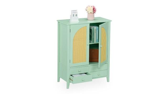 Relaxdays Türkises Sideboard mit Rattanoptik Bild 2