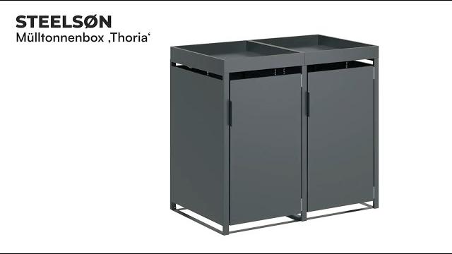 STEELSØN 'Thoria' Mülltonnenbox 2er je 240 Liter, anthrazit, Mülltonnenverkleidung aus Stahl, wetterfest, 125x80x134 cm, Müllbox mit Pflanzendach für 2 Tonnen Bild 12