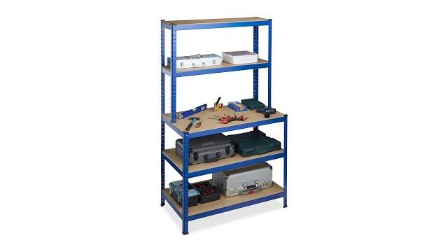 Relaxdays Schwerlastregal mit Werkbank blau Bild 2