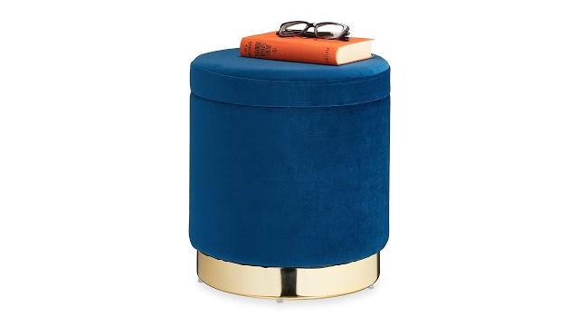 Relaxdays Samthocker mit Stauraum blau Bild 2