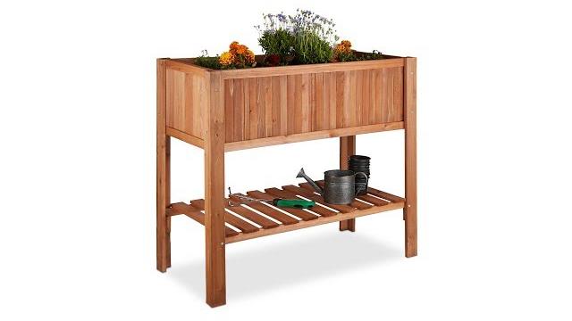 Relaxdays Hochbeet aus Holz mit Ablagefach Bild 2