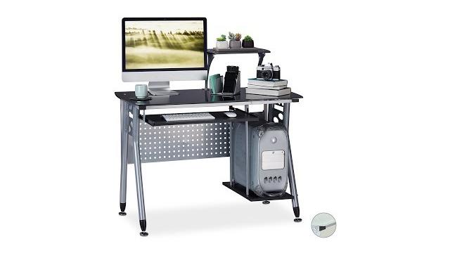 Relaxdays Moderner Computertisch mit Glasplatte Bild 2