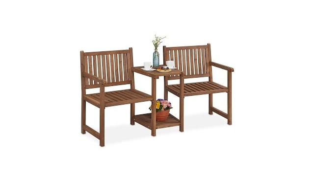 Relaxdays Braune Gartenbank mit Tisch Bild 2