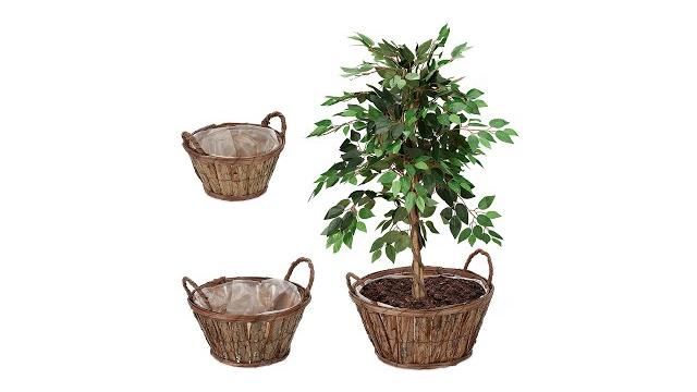 Relaxdays Rundes Blumentopf 3er Set aus Holz Bild 2