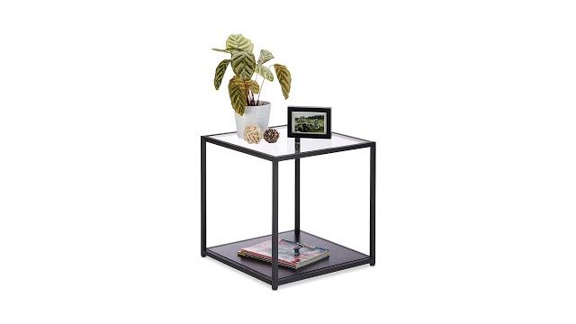 Relaxdays Beistelltisch Glas mit 2 Ablagen Bild 2