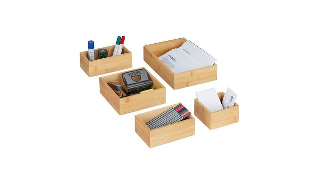 Relaxdays 5er Set Ordnungsboxen Bambus Bild 2