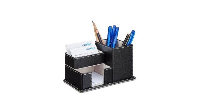 Relaxdays Stiftehalter Kunstleder in Schwarz Bild 2