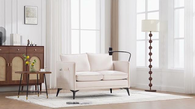 LVHOM 2-Sitzer Sofa mit Handyhalter und USB, Doppelsofa mit Seitentaschen, Polstersofa Zweisitzer mit Chenille Bezug, Rosa Bild 11