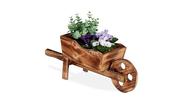 Relaxdays Pflanzschubkarre aus Holz Bild 2