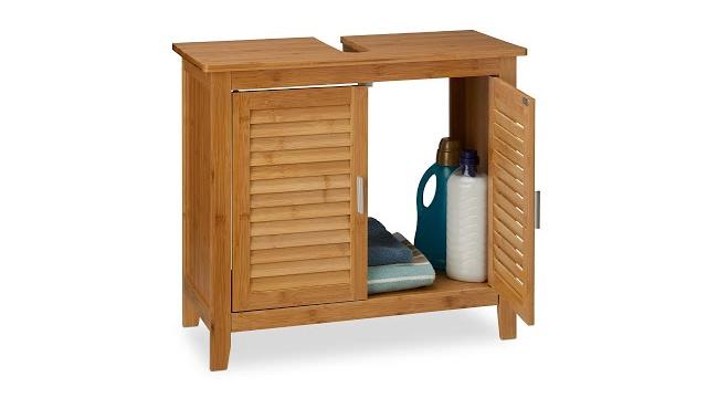 Relaxdays Waschbeckenunterschrank LAMELL Bambus Bild 2