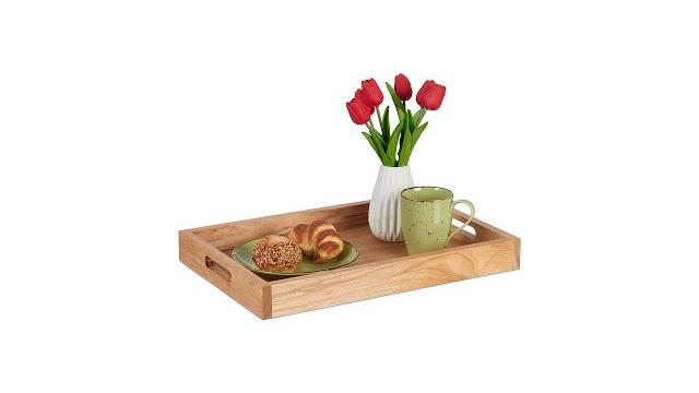 Relaxdays Serviertablett aus Walnussholz & MDF Bild 2