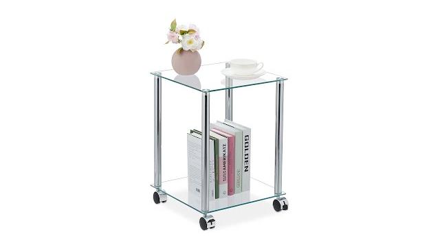 Relaxdays Glas Beistelltisch mit Rollen Bild 2