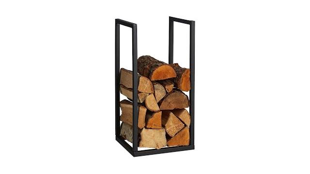 Relaxdays Schwarzes Kaminholzregal aus Metall Bild 2