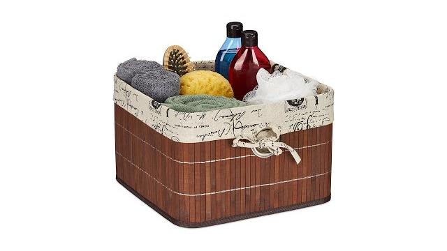 Relaxdays 2 x Brauner Aufbewahrungskorb Bambus Bild 2