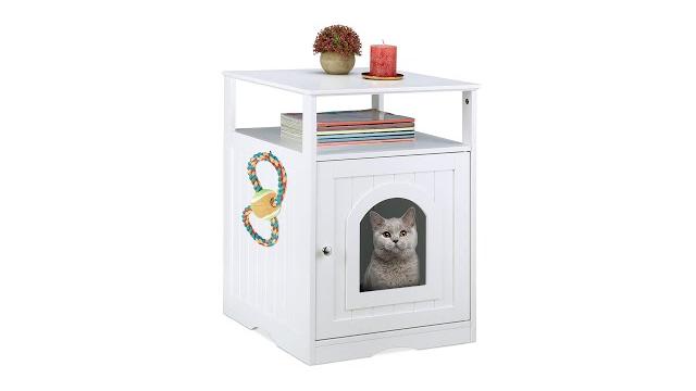 Relaxdays Weißer Katzenschrank mit Ablage Bild 2