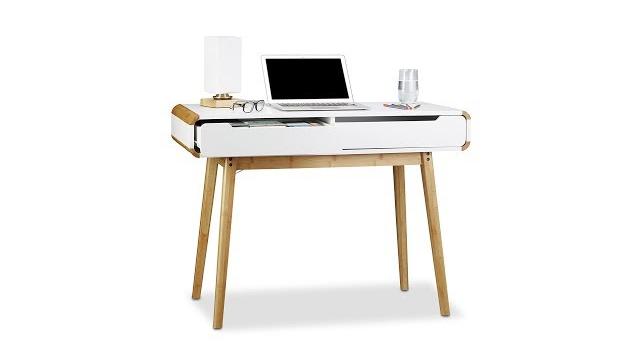 Relaxdays Schreibtisch mit Schubladen in Weiß Bild 2