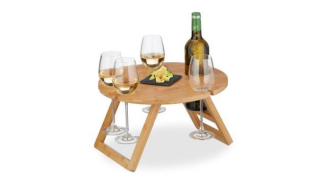 Relaxdays Runder Picknick Weintisch aus Bambus Bild 2