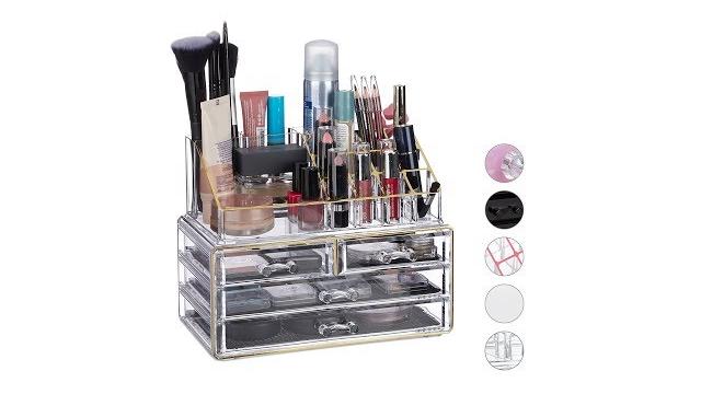 Relaxdays 2 x Make Up Organizer transparent/gold Bild 2