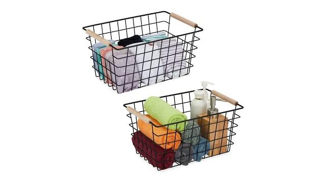 Relaxdays Drahtkorb mit Holzgriffen 2er Set Bild 2