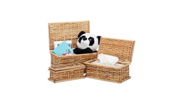 Relaxdays Körbchen 3er Set Rattan Bild 2