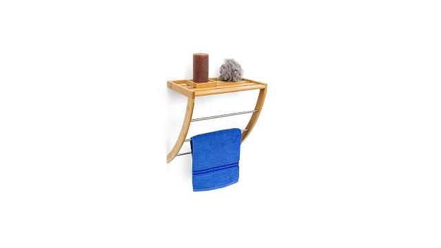 Relaxdays Wandhandtuchhalter Bambus & Chrom Bild 2
