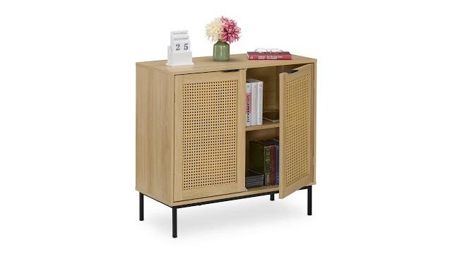 Relaxdays Sideboard mit 2 Rattan-Türen Bild 2