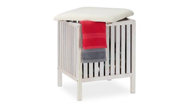 Relaxdays Weißer Wäschekorb mit Sitz Bild 2