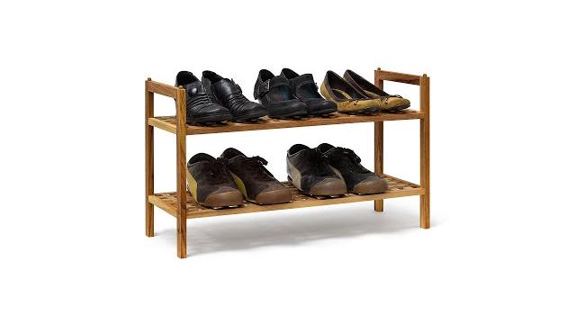 Relaxdays 2 x Schuhregal Walnuss stapelbar Bild 2